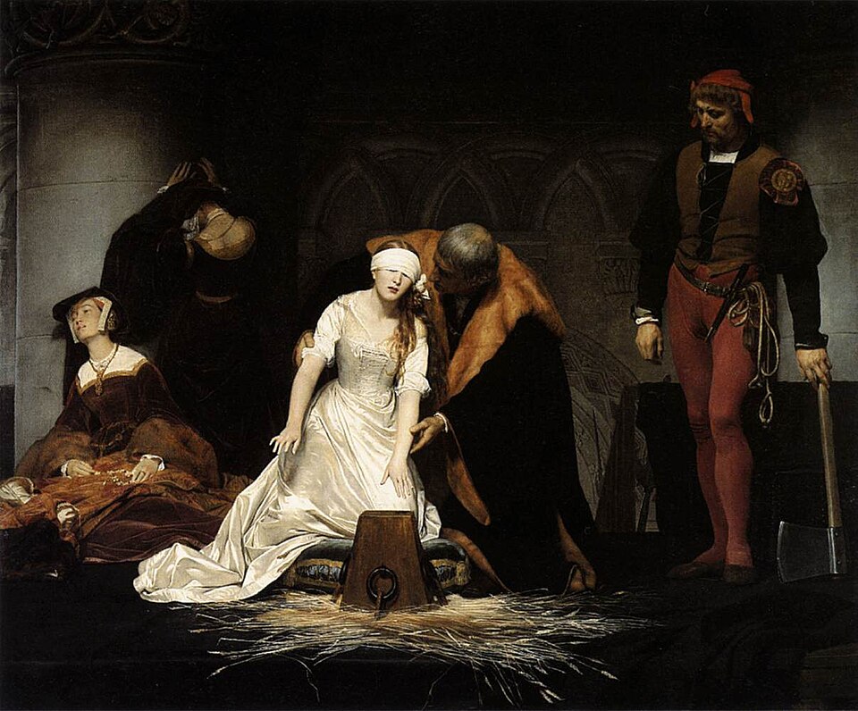La ejecución de Lady Jane Grey, pintura histórica de Paul Delaroche conservada en la National Gallery de Londres.