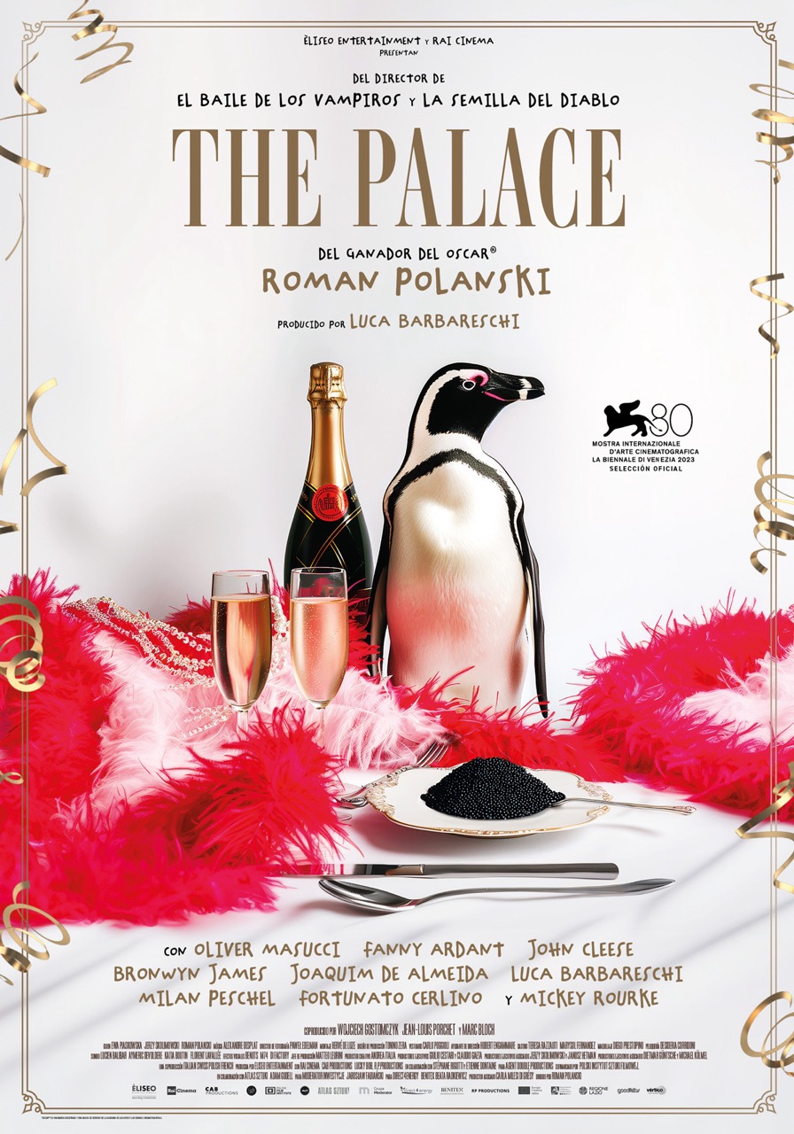 Cartel oficial de The Palace, película de Roman Polanski ambientada en un hotel de lujo en Nochevieja.