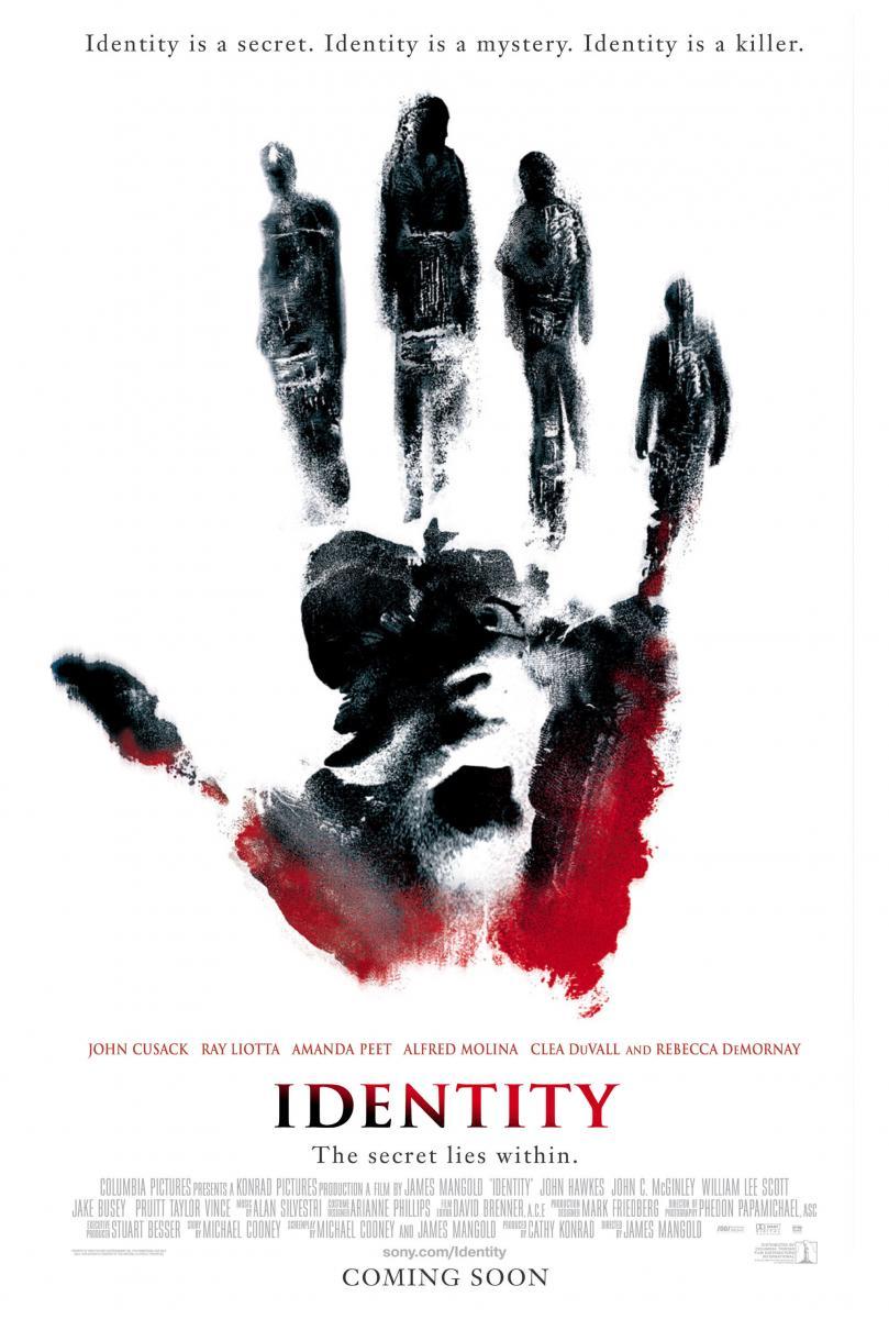 Cartel oficial de Identity, película de James Mangold ambientada en un motel aislado durante una noche de tormenta.
